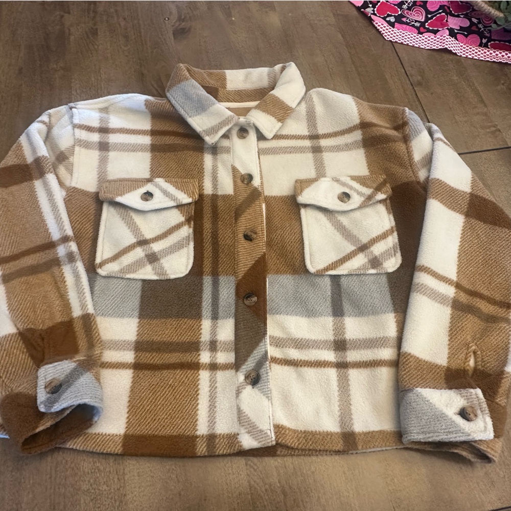 Thread & Supply Tan and Cream Plaid Jacket